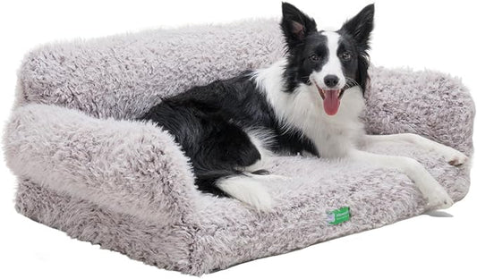 MEWOOFUN 34.6" Orthopedic Dog Bed Sofa for Small Medium Dogs, Egg- Foam Dog Couch with Removable Washable Cover and Non-Slip Bottom (Large, Brown)