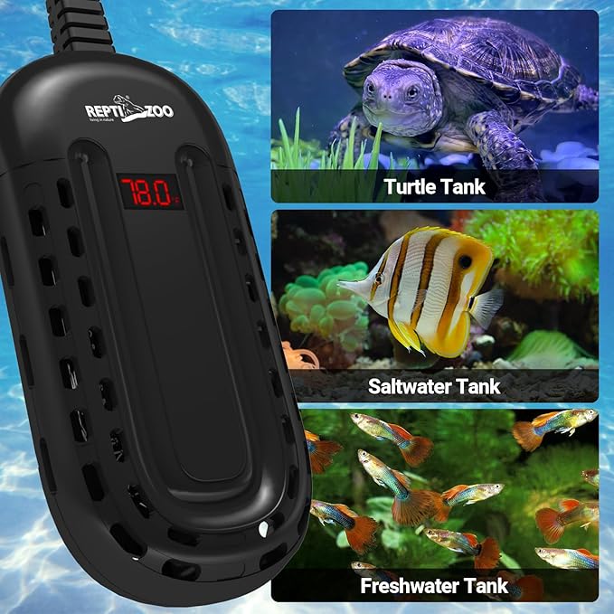 REPTIZOO 150W Aquarium Heater, 78℉ Preset Turtle Heater with LED Digital Display Submersible Mini Fish Tank Heater Aquarium Heater for 18-30 Gallons, Tank Heater for Turtle Betta Fish