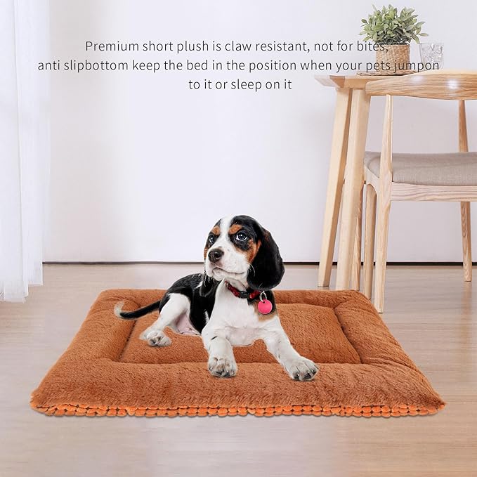 Reversible Dog Bed Mat with Plush and Corn Velvet,Soft Warm Pet Cushion, Dual Purpose Washable Sleeping Mattress Bed for Small Medium Large Dog and Cat XB004 (30"x20", Orange)