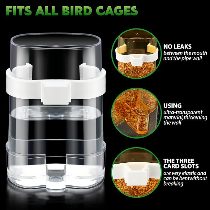 4 Pcs No Mess Bird Feeders Automatic Parrot Water Dispenser Clear Bird Seed Container Parakeet Cage Accessories for Small and Medium Birds Parrot Cockatiel Canary (Multicolor,Water Dispenser)