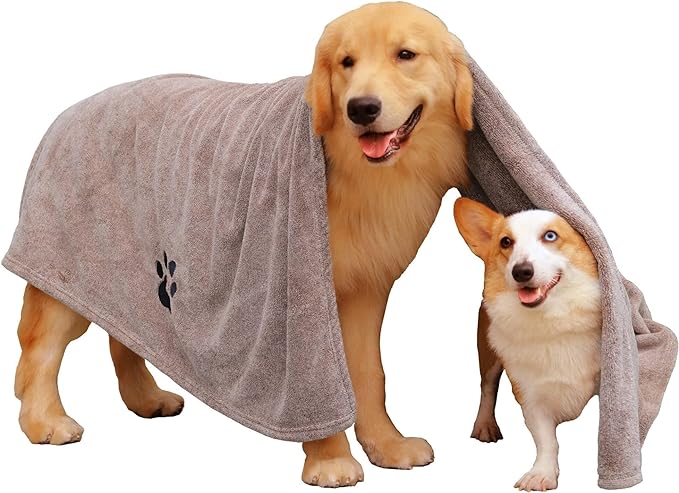 Extra Large Dog Towels for Drying Dogs Super Absorbent Soft Microfiber Pet Bath Grooming Towel for Dogs and Cats & Other Pets (XL-55" * 36", Brown)