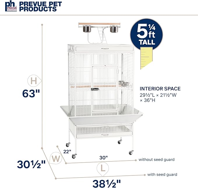 Prevue Hendryx Pet Products Wrought Iron Select Bird Cage 3153C, Chalk White, 30-Inch by 22-Inch by 63-Inch