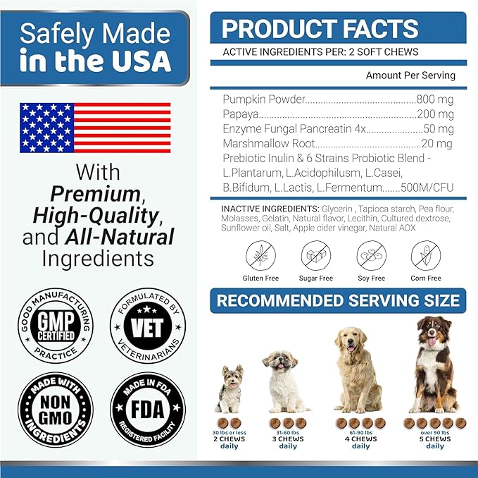 2 Pack Probiotics for Dogs and Digestive Enzymes - Dog Probiotics Chews - Dog Probiotic - Anti Diarrhea, Upset Stomach & Gas Relief, Constipation, Canine Prebiotic - Pet Fiber Supplement