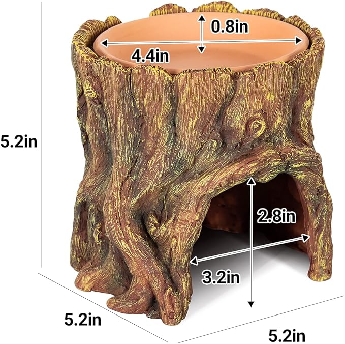 REPTIZOO Reptile Hide Cave Resin Moisture Keeping Reptile Cave with Clay Water Basin Humidifying Help Shedding for Reptile Amphibians Leopard Gecko