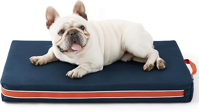 Bedsure Outdoor Waterproof Durable Dog Bed with Heavy Duty Cover, Orthopedic Foam Supportive Dog Beds, Washable Dog Mat with Removable Cover for Large Dogs (30"x20", Navy Blue)