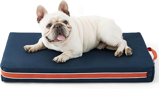 Bedsure Outdoor Waterproof Durable Dog Bed with Heavy Duty Cover, Orthopedic Foam Supportive Dog Beds, Washable Dog Mat with Removable Cover for Large Dogs (30"x20", Navy Blue)
