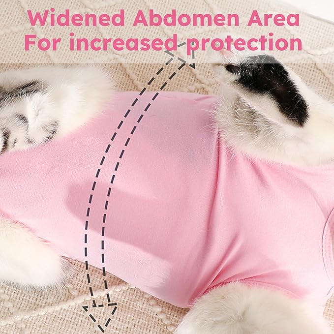 Cat Recovery Suit for Spay Abdominal Wounds, Kitten Onesie Bodysuit for Cats After Surgery, Cat Surgery Recovery Suit Female Cone of Shame Alternative for Cats Anti Licking (Pink,M)