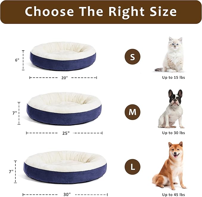 Love's cabin Round Donut Cat and Dog Cushion Bed, 25in Pet Bed for Small or Medium Dogs, Anti-Slip & Water-Resistant Bottom, Soft Durable Fabric Pet Beds, Washable Calming Cat & Dog Bed Navy