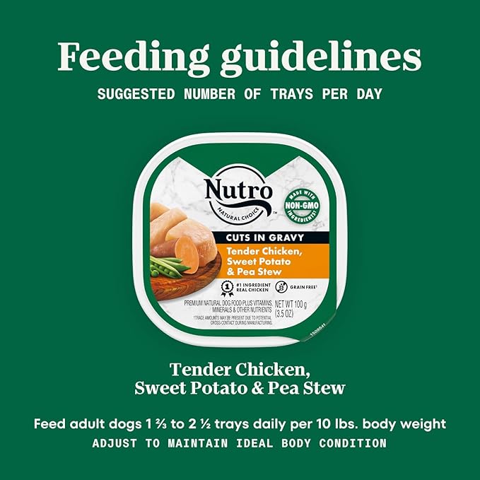 NUTRO Adult Natural Grain Free Wet Dog Food Cuts in Gravy Tender Chicken, Sweet Potato & Pea Stew Recipe, 3.5 oz. Trays (Pack of 24)