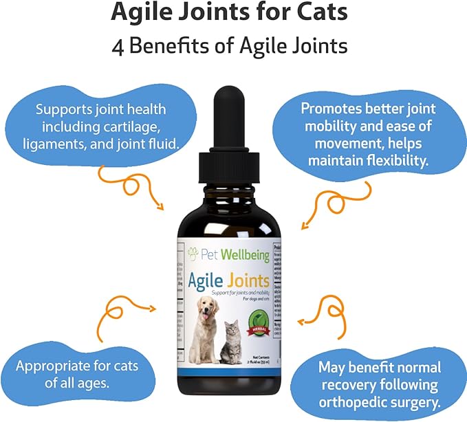 Pet Wellbeing Agile Joints for Cats - Vet-Formulated - Joint Health, Mobility, Ease of Movement - Natural Herbal Supplement 2 oz (59 ml)