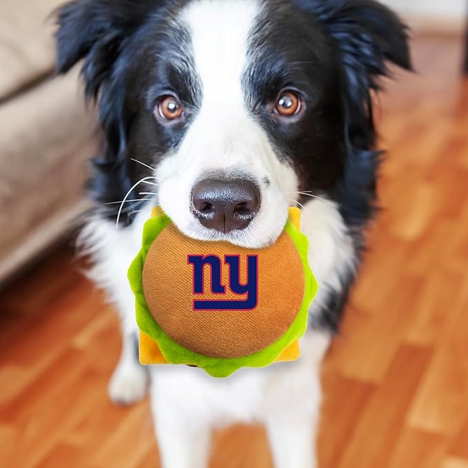 Pets First NFL New York Giants Football Stadium Snax Gift Boxset, Set of 3 Dog Toys with Inner Squeakers. Football Themed Dog Toys with NFL Team Logo