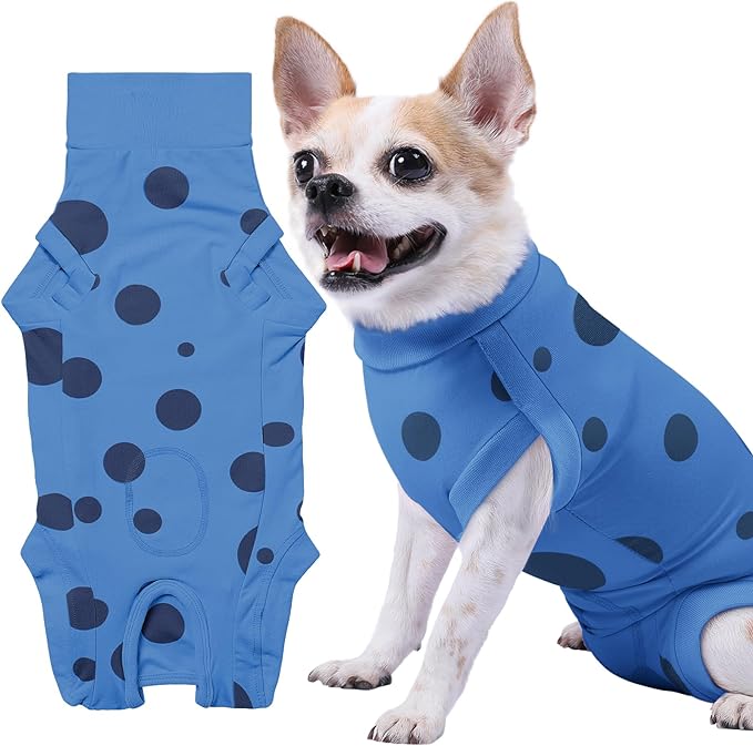 Dog Recovery Suit, Professional Dog Surgery Suit Post Spay, Neuter, Abdominal Surgical Suit for Male Female Dogs Can Pee, Prevent Licking Soft Breathable Cotton Covers Wound (Blue, XX-Small)