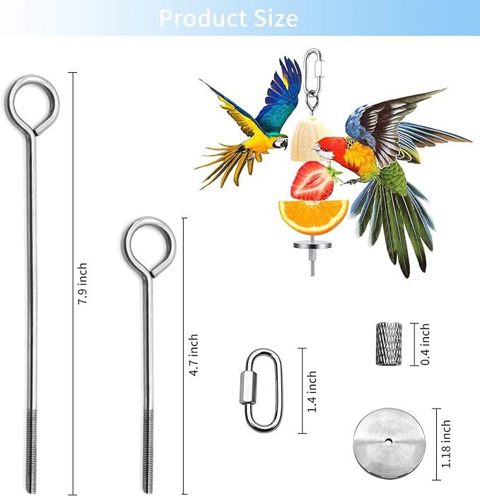 Daoeny 4Pcs Bird Feeder for Cage, Bird Foraging Toy, Stainless Steel Bird Food Holder, Small Animal Fruit Vegetable Stick Skewer, Hanging Food Feeding Treating Tool for Parrots Cockatoo Cockatiel Cage