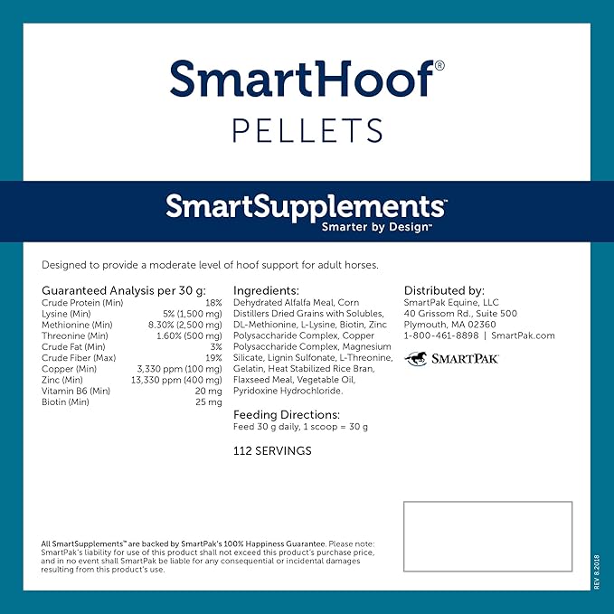 SmartPak SmartHoof Pellets | Horse Biotin Joint Support Supplement with Essential Minerals for Healthy Hooves | Contains Methionine, Lysine, Copper, Zinc and More, 7.6 lb Bag