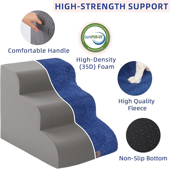 Dog Stairs Ramp for High Beds and Couch,Curved Dog Steps for Small Dogs and Cats Pet Stairs Non-Slip Balanced Portable Pet Step Indoor, 4 Steps,Navy Blue