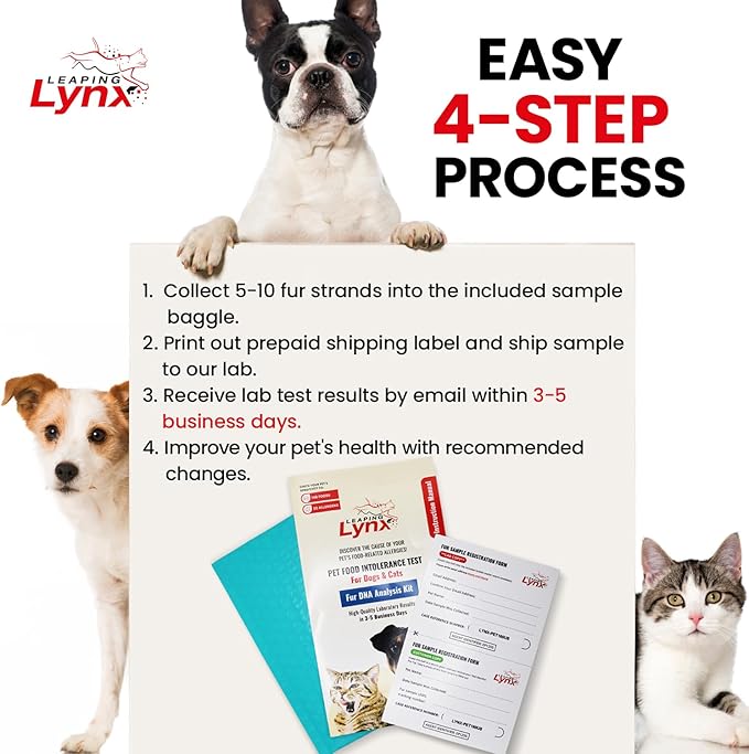 Vet-Recommended Pet Food Sensitivity & Intolerance Test Kit for Dogs & Cats, Lab Fee Included, Results in 3 Days - Fur Analysis for ~200 Foods & Allergens, Allergy Test Kit for All Breeds & Ages
