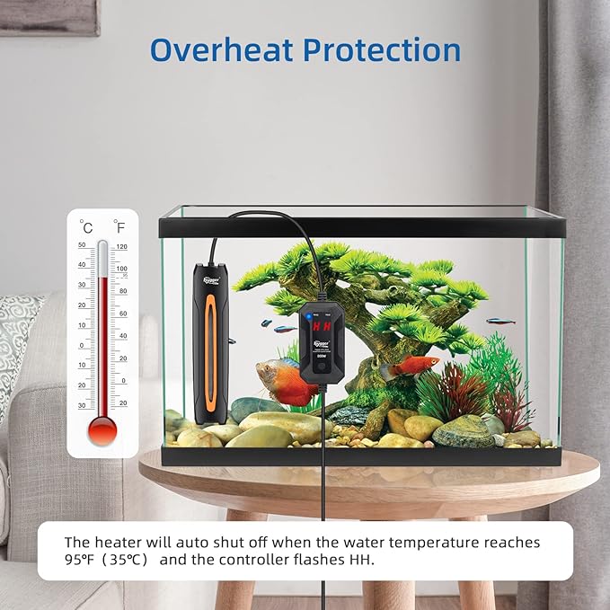 hygger 500W Aquarium Heater, Quartz Fish Tank Heater with LED Digital Display Thermostat Controller for 80-105 Gallon Freshwater Saltwater Tank