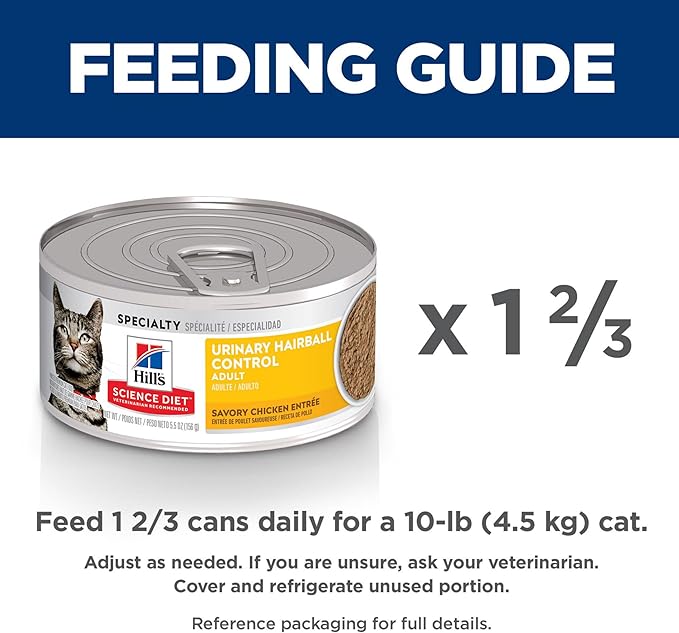 Hill's Science Diet Urinary Hairball Control, Adult 1-6, Urinary Track Health & Hairball Control Support, Wet Cat Food, Chicken Minced, 5.5 oz Can, Case of 24