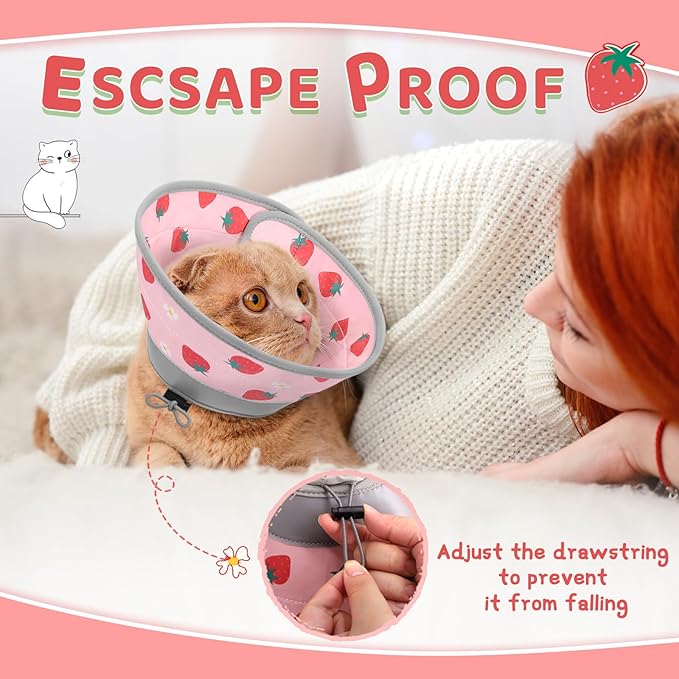 Cat Cone, Adjustable Cat Cone Collar Soft to Stop Licking, Foldable Cute Cat Cone Alternative, Water Resistant Neck Cone for Cats, Lightweight Cat Recovery E Collar for Cat Kitten（Pink，S
