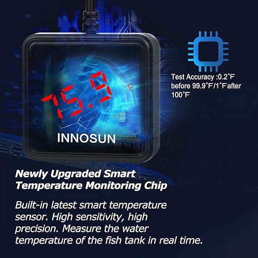 Fish Tank Digital Thermometer, Submersible Aquarium Thermometer for Underwater Use Accuracy 0.2°F, Waterproof Thermometer with USB Power Supply, HD LED Display, Large Digits