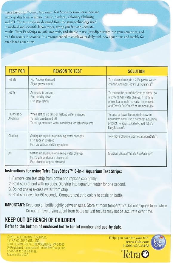 Tetra EasyStrips 6-in-1 aquarium Test Strips, Water Testing (19542), (Pack of 2)