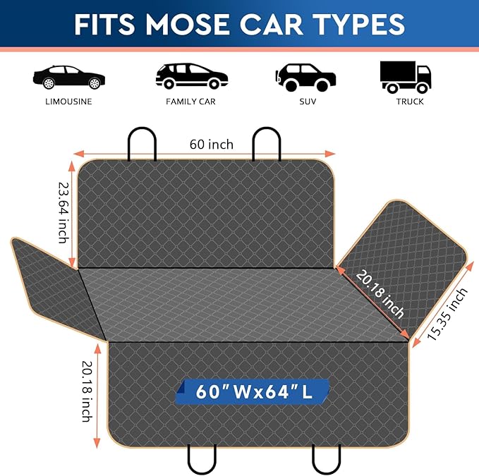 Dog Car Seat Cover Dog Seat Cover for Back Seat Scratch Prevention Dog Hammock Protects Against Dirt Dog Seat Covers for Cars Fits for Small SUVs and Trucks 60"x 64", Khaki