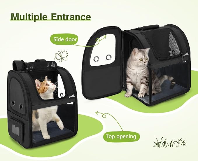 Pecute Pet Carrier Backpack, Large Cat Carrier Backpack, Expandable cat Backpack with Breathable Mesh for Medium Dogs Cats, or 2 Small Pets, Dog Backpack Carrier for Travel Hiking, Black