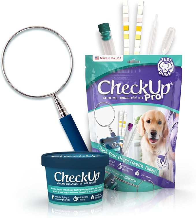 CheckUp Pro at Home Wellness Test for Dogs | Telescopic Pole, Cup, 2 Strips | Early Detection of 10 Health Indicators | pH, Protein, Urobilinogen, Glucose, Bilirubin, Ketone, S-Gravity, Blood in urine