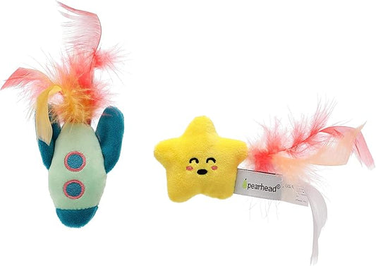 Pearhead Pawstronaut Cat Toy Set, Feather Teaser and Rattle Catnip Toy Set, Cat Owner Playtime Pet Accessory, Pet Toy, Cat Teaser Toys, Cat Owner Pet Toy Sets, Must Have Pet Accessories For Pet Owners