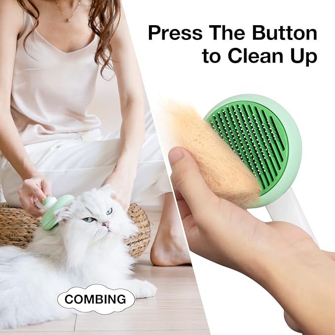 Cat Brush for Shedding, Pet Grooming Self Cleaning Slicker Cats & Dogs, Deshedding Easily Removes Tangles Hair and Loose Undercoat, Mats Tangled Shedding (Green)