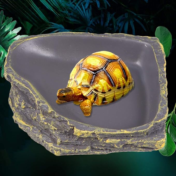 POPETPOP Reptile Water Dish Reptile Water Bowl - Lizard Turtle Feeder Feeding Bowl - Brown Thicken Rock Reptile Food Water Storage Basin Food Dish Gecko Terrarium