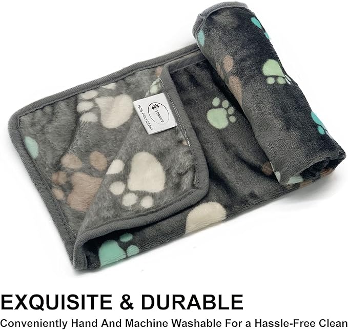 1 Pack 3 Puppy Blankets Super Soft Warm Sleep Mat Grey PAW Print Blanket Fleece Pet Blanket Dog Blankets for Small Dogs Puppy Dogs Fluffy Cats,Small(23"x15")