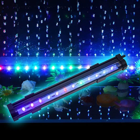 PULACO 2 Watt Aquarium Fish Tank Air Stone with Automatic Color Changing LED Light (Length -10" for Small Water Tanks) Pump