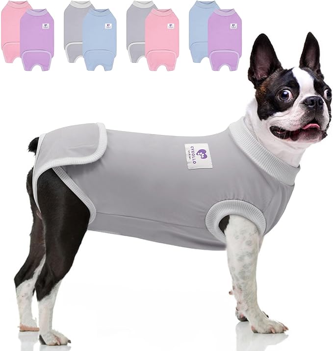 cyeollo 2pack Dog Onesie for Surgery Recovery Suit for Dogs Cats Soft Breathable Female Male Pet Bodysuit for Spay, Neuter, Surgical Recovery Outfits for Small Medium Large Dogs, Pink & Grey, S