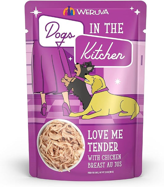 Weruva Dogs in The Kitchen, Love Me Tender with Chicken Breast Au Jus Dog Food, 2.8oz Pouch (Pack of 12), Purple