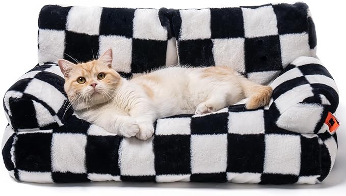 Pet Bed for Medium Small Cats and Dogs, Washable Puppy Sleeping Bed Cat Couch Pet Sofa Bed, Soft Calming Cat Sofa Beds for Indoor Cats Anti-Slip Bottom (Chessboard)