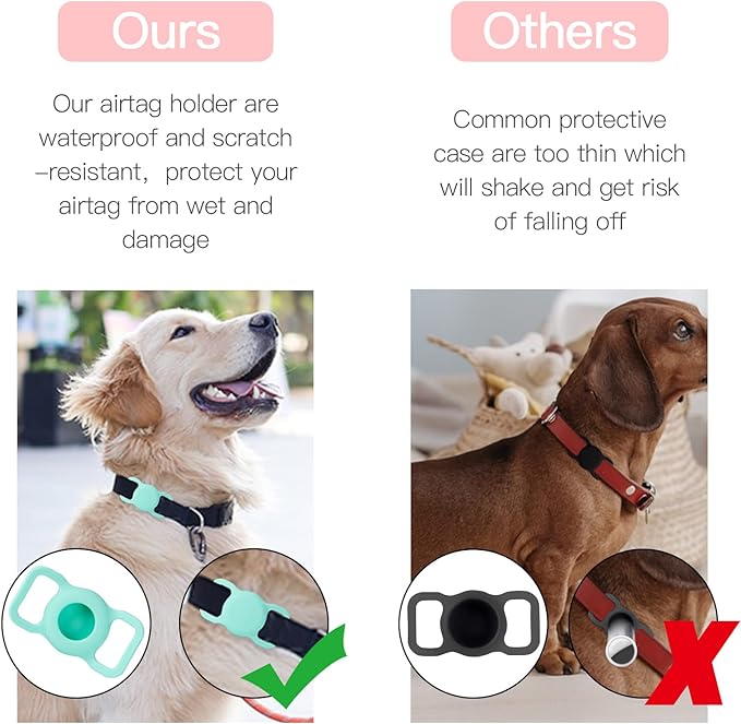 PuppyDoggy 2 Pack Airtag Holder for Collar, Dog Cat Tracker Case, Silicone Airtag Case Waterproof, Scratch-Resistant, Anti-Lost & 1 Pack AirTag Keychain Holder for Bag, Suitcase (Small, Mint Green)