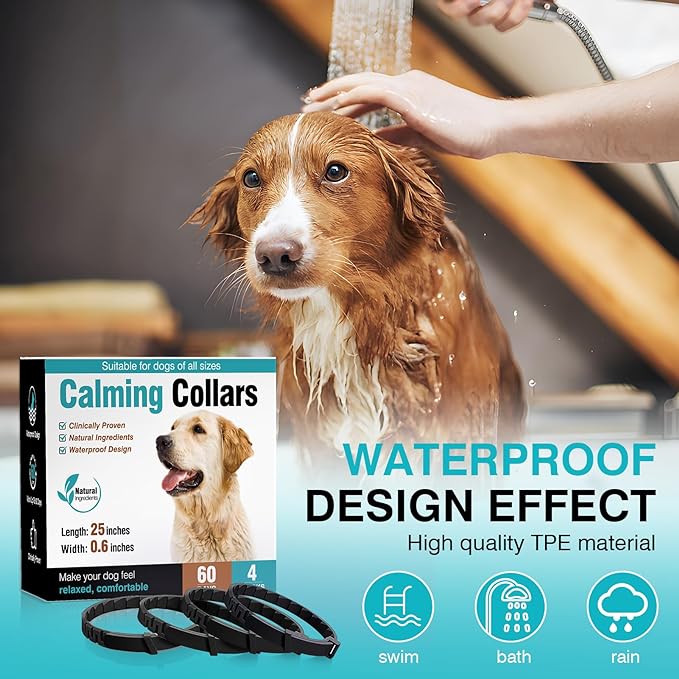 Calming Collar for Dogs 4 Packs Dog Pheromone Collars Relief Anxiety Stress Separation and Bad Behavior Pheromones Calm Lasts 60 Days 25 Inches Size Adjustable Waterproof Fit Small Large Medium Breed