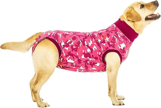 Suitical Recovery Suit for Dogs | Spay and Neutering Dog Surgery Recovery Suit for Male or Female | Soft Fabric for Skin Conditions | M+ | Neck to Tail 24.0”-28.3” | Pink Camouflage