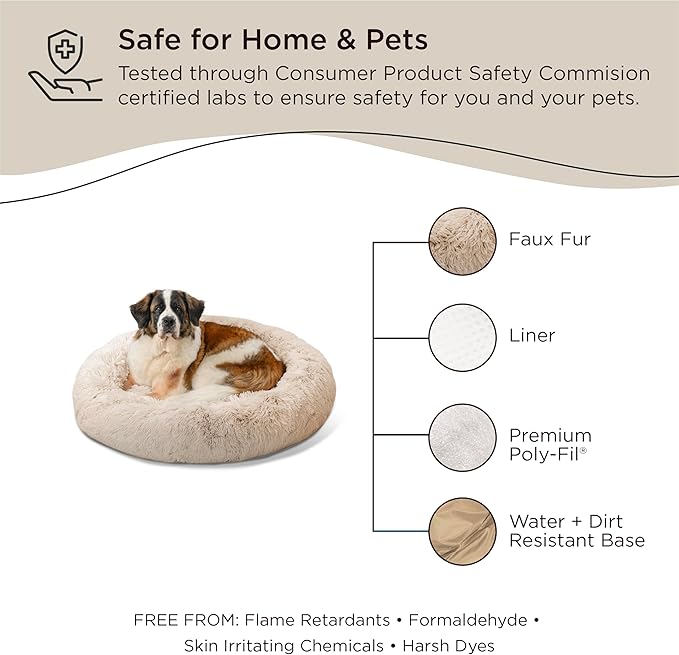 Best Friends by Sheri The Original Calming Donut Cat and Dog Bed in Shag Fur Taupe, Extra Large 45"