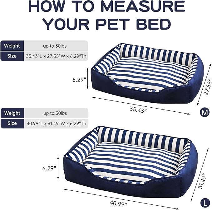 Dog Bed Medium Size Dog, Large Dog Beds with Orthopedic Memory Foam Dog Beds, Pet Beds for Large Dogs, Dog Bed with Removable Washable Cover, Blue & White Color, M, 35" L X 27" W X 6" Th