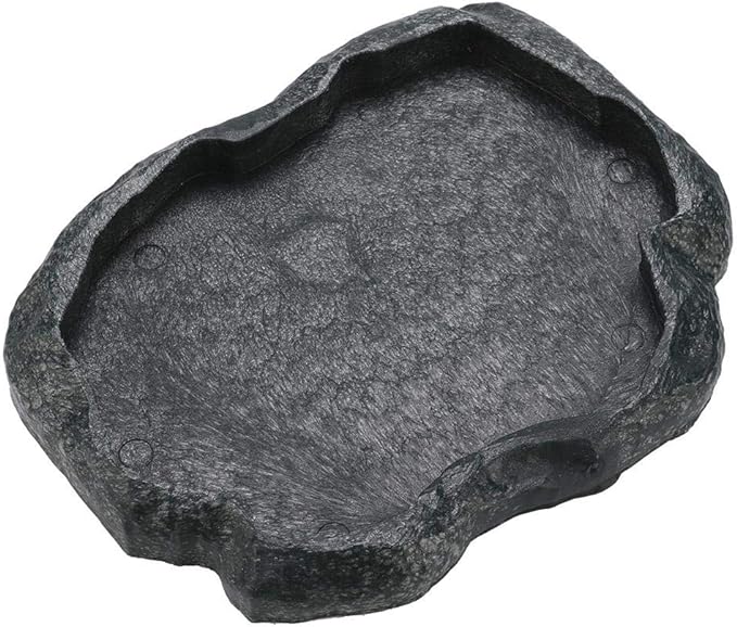 HEEPDD Reptile Bowl, Resin Rock Reptile Food and Water Feeder Pet Aquarium Ornament Terrarium Dish Plate for Tortoise Lizard Iguana(Dark Green S)