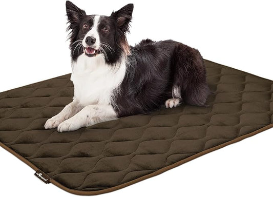 Paw Inspired Washable Padded Crate Mats for Dogs | 47” x 29” Pad, Fits 48-inch Kennels | Leakproof, Waterproof Bottom, Plush Pet Beds (Dark Brown)