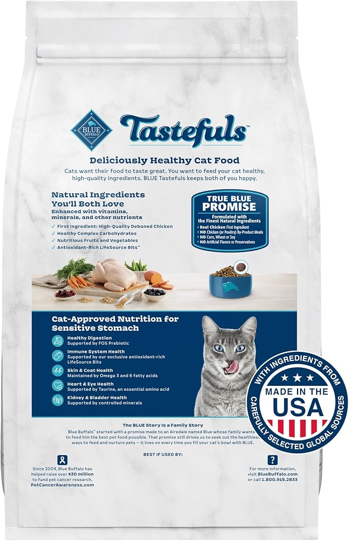 Blue Buffalo Tastefuls Natural Dry Food for Adult Indoor Cats, Chicken & Brown Rice Recipe, 7-lb. Bag