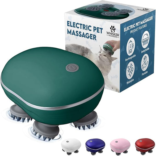 Scalp Massager Pet-Friendly Silicone Massage Brush - Soothing Head, Scalp and Body Scrubber for Pets - Cat Face Electric Sratchers - Gentle Grooming Tool for Ultimate Relaxation (Green)