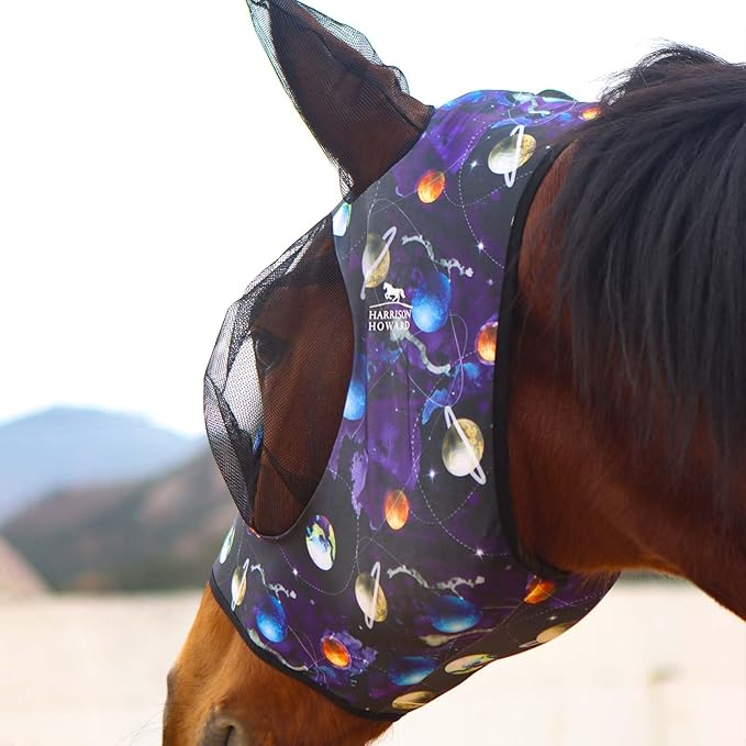 Harrison Howard Super Comfort Stretchy Fly Mask Large Eye Space with UV Protection Soft on Skin with Breathability Star Large