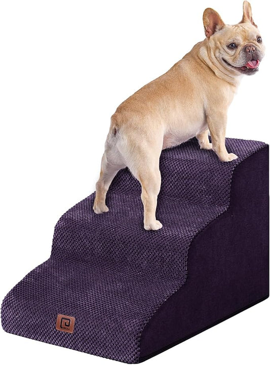 EHEYCIGA Curved Dog Stairs for Small Dogs 15.7" H, 3-Step Dog Steps for Couch Sofa and Chair, Pet Stairs for Cats, Non-Slip Balanced Pet Steps Indoor, Purple