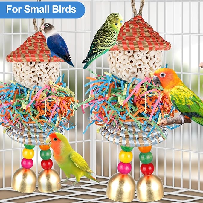 Conure Toys, Bird Toys Parrot Foraging Shredder Hanging Toys Sola Balls with Bell for Small Parrots Parakeets Cockatiel Conures Love Birds Budgie Cage Toy (Hat Girl M)