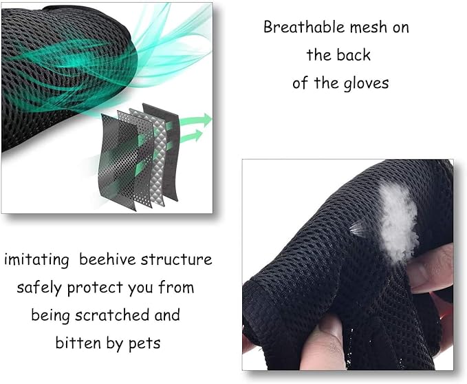 Pet Grooming Glove Hair Remover Brush Gentle Deshedding Efficient Pet Mitt Pet Massage Gloves Left & Right Hand Draw Dogs Cats Horses Long Short Fur (1Pair Left & Right Hand)