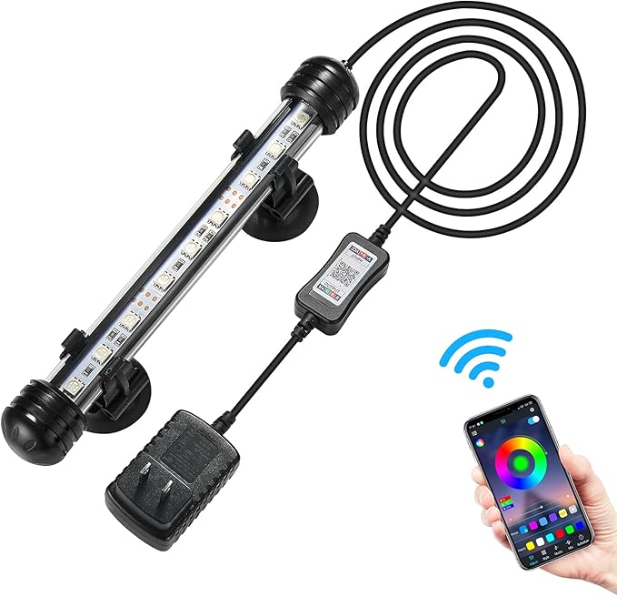 GreenSun Fish Tank Aquarium Light: Submersible Led Lamp - 7 Inch Waterproof Strip Spotlight with APP Control